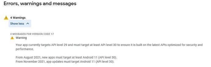 Google Play API 30 from August