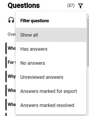 Filtering for questions with answers